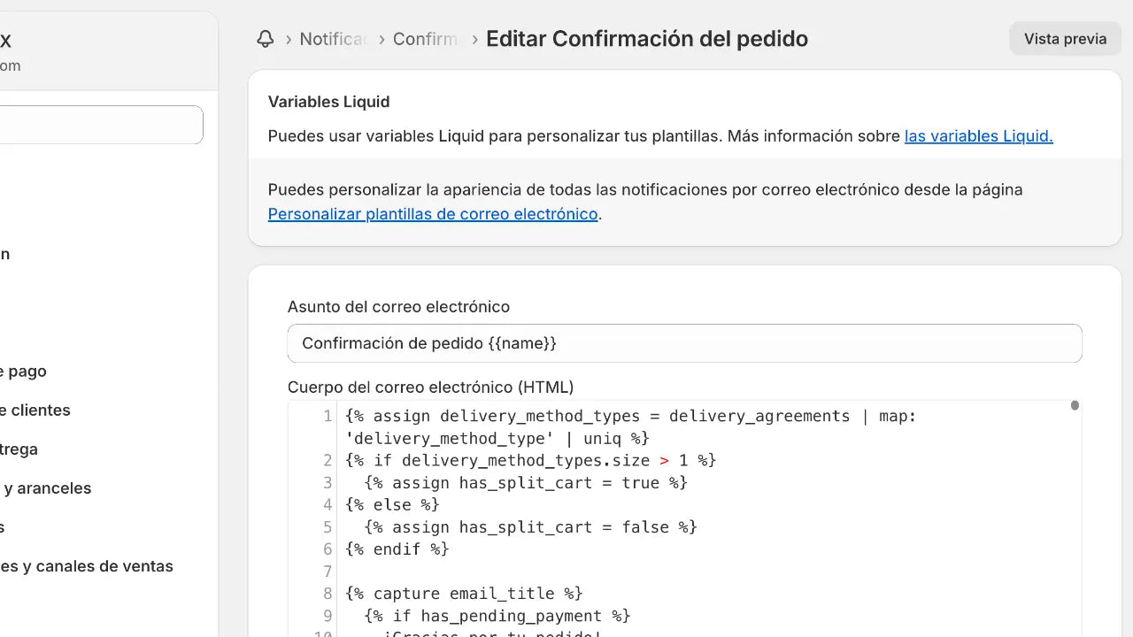 Confirmación de Pedido Shopify
