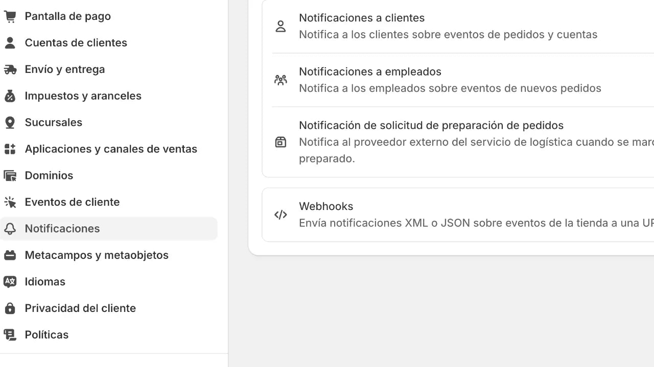 NOTIFICACIONES Shopify