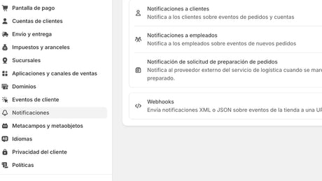 NOTIFICACIONES Shopify