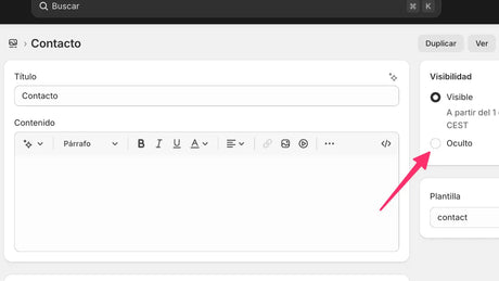 OCULTAR PÁGINA Shopify