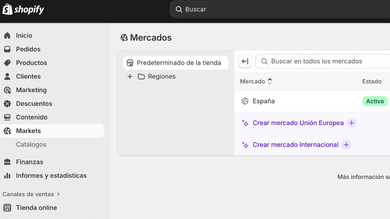 Shopify Cambiar MERCADO PRINCIPAL