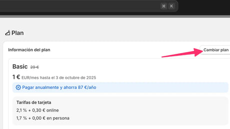 Shopify CAMBIAR PLAN