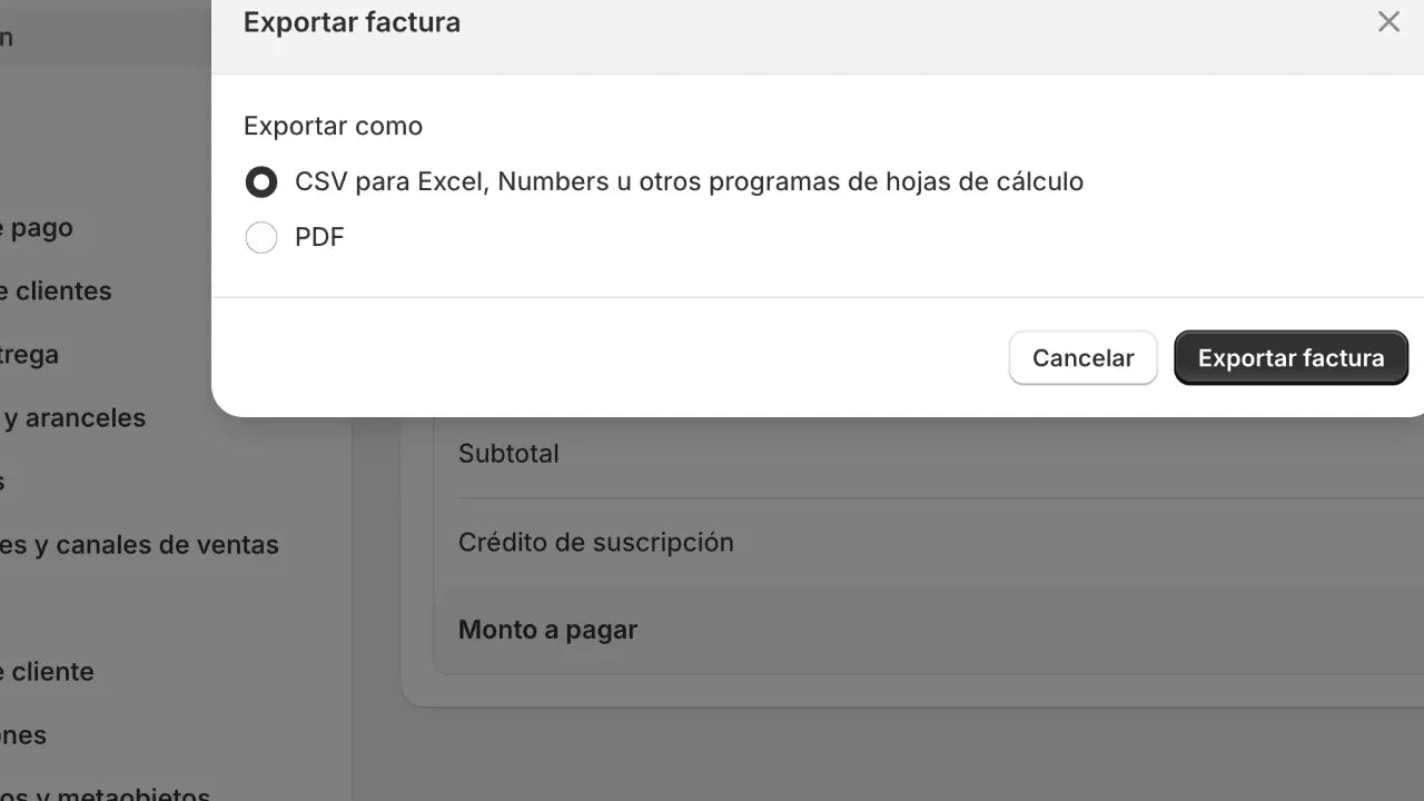 Shopify Descargar Factura